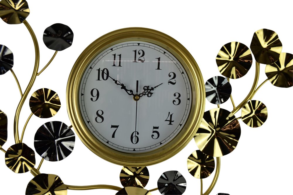 27" Gold Silver And White Iron Silent Analog Floral Novelty Wall Clock — view 2
