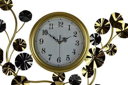 27" Gold Silver And White Iron Silent Analog Floral Novelty Wall Clock