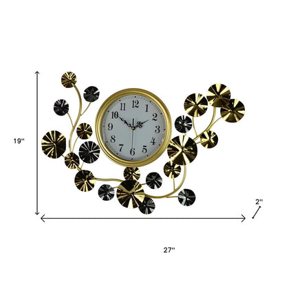 27" Gold Silver And White Metal Silent Analog Floral Novelty Wall Clock HomeRoots