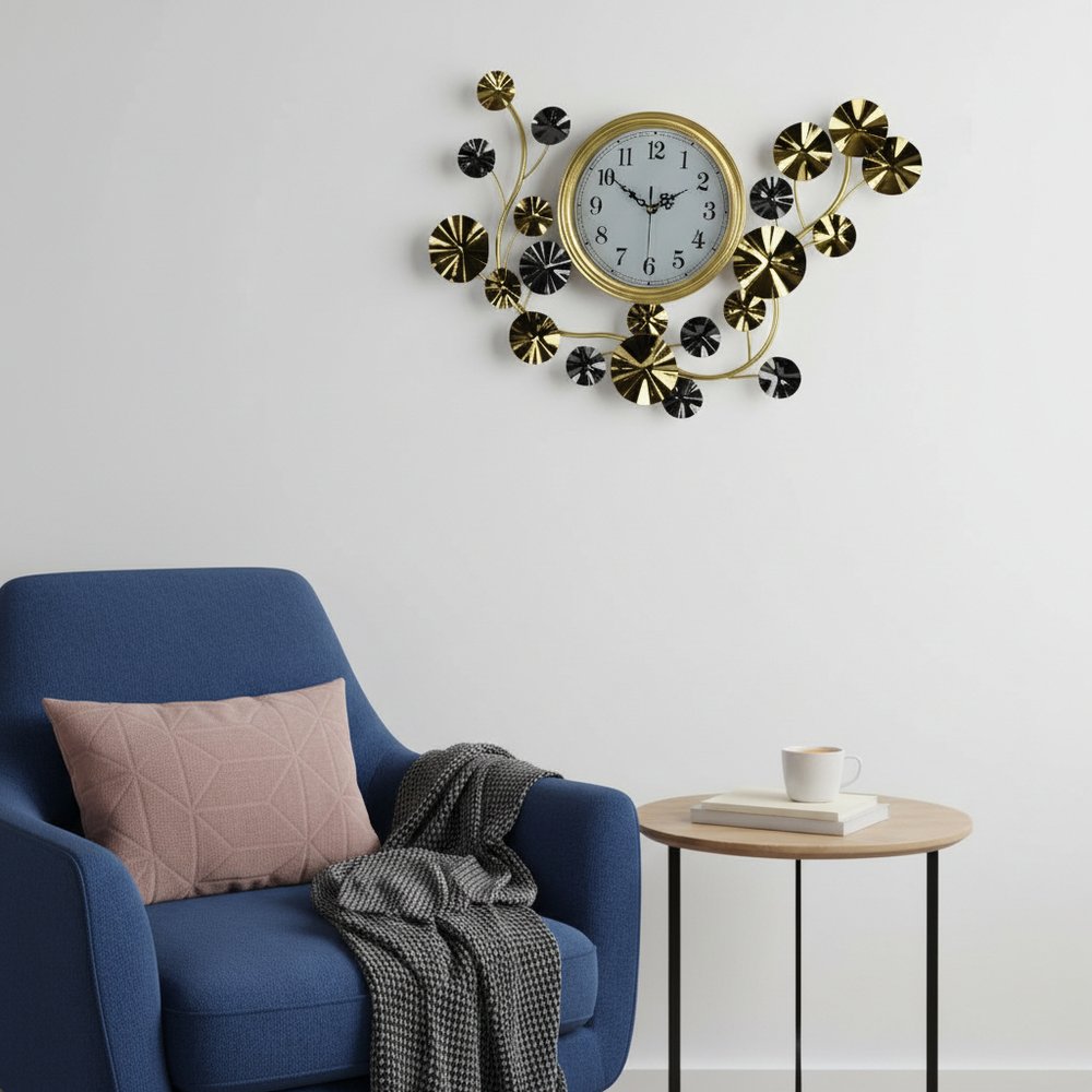 27" Gold Silver And White Metal Silent Analog Floral Novelty Wall Clock HomeRoots