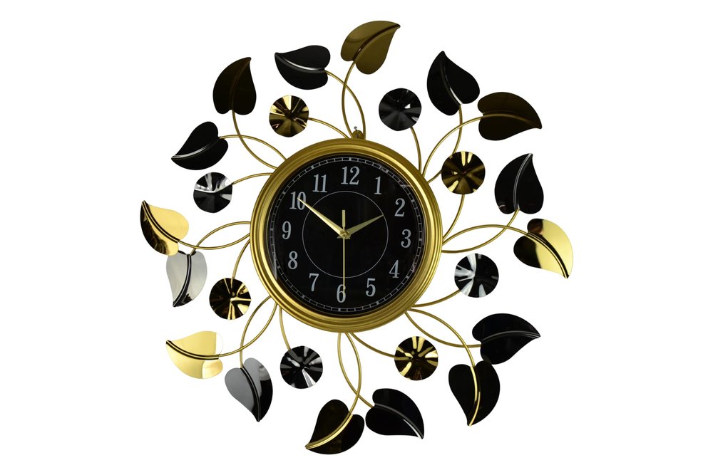 24" Gold Black And Silver Metal Silent Analog Floral Round Wall Clock HomeRoots