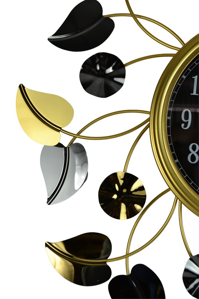 24" Gold Black And Silver Iron Silent Analog Floral Round Wall Clock HomeRoots