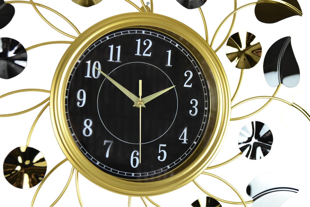24" Gold Black And Silver Iron Silent Analog Floral Round Wall Clock HomeRoots