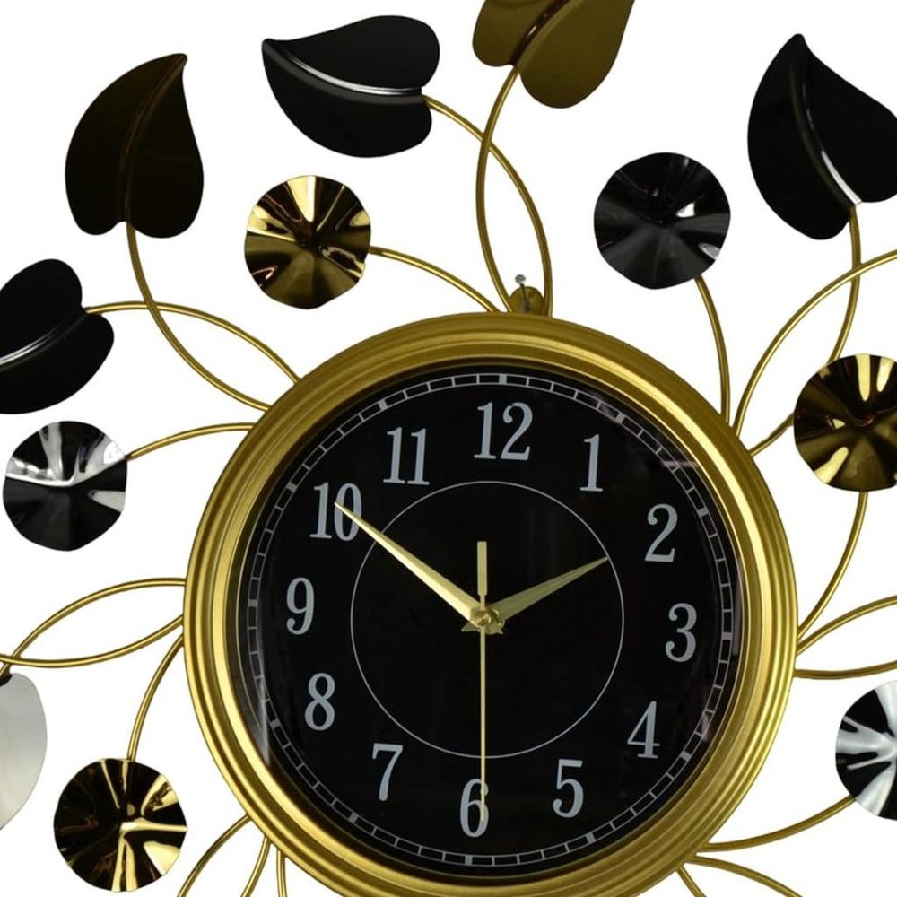 24" Gold Black And Silver Iron Silent Analog Floral Round Wall Clock HomeRoots