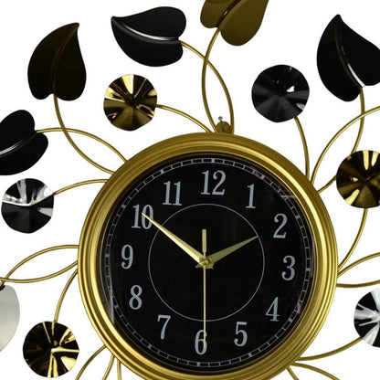 24" Gold Black And Silver Metal Silent Analog Floral Round Wall Clock HomeRoots