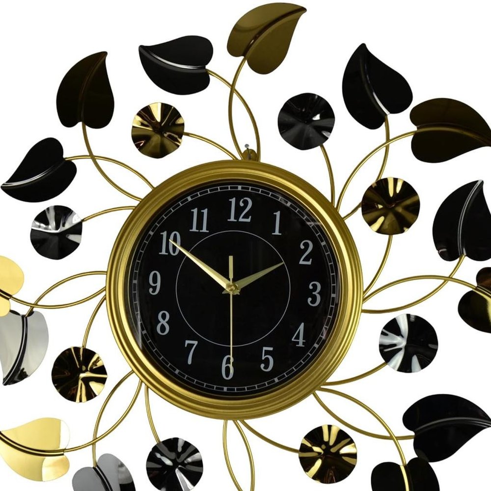 24" Gold Black And Silver Iron Silent Analog Floral Round Wall Clock — view 5
