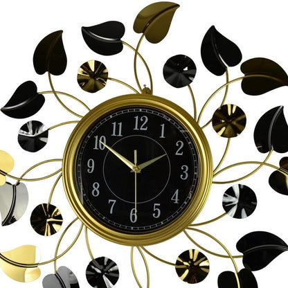 24" Gold Black And Silver Iron Silent Analog Floral Round Wall Clock HomeRoots
