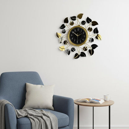24" Gold Black And Silver Iron Silent Analog Floral Round Wall Clock HomeRoots