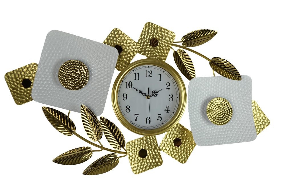 37" Gold And White Iron Silent Analog Floral Oval Wall Clock — view 1