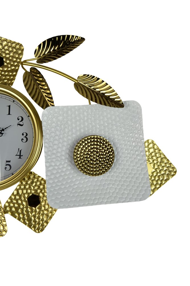 37" Gold And White Iron Silent Analog Floral Oval Wall Clock — view 2