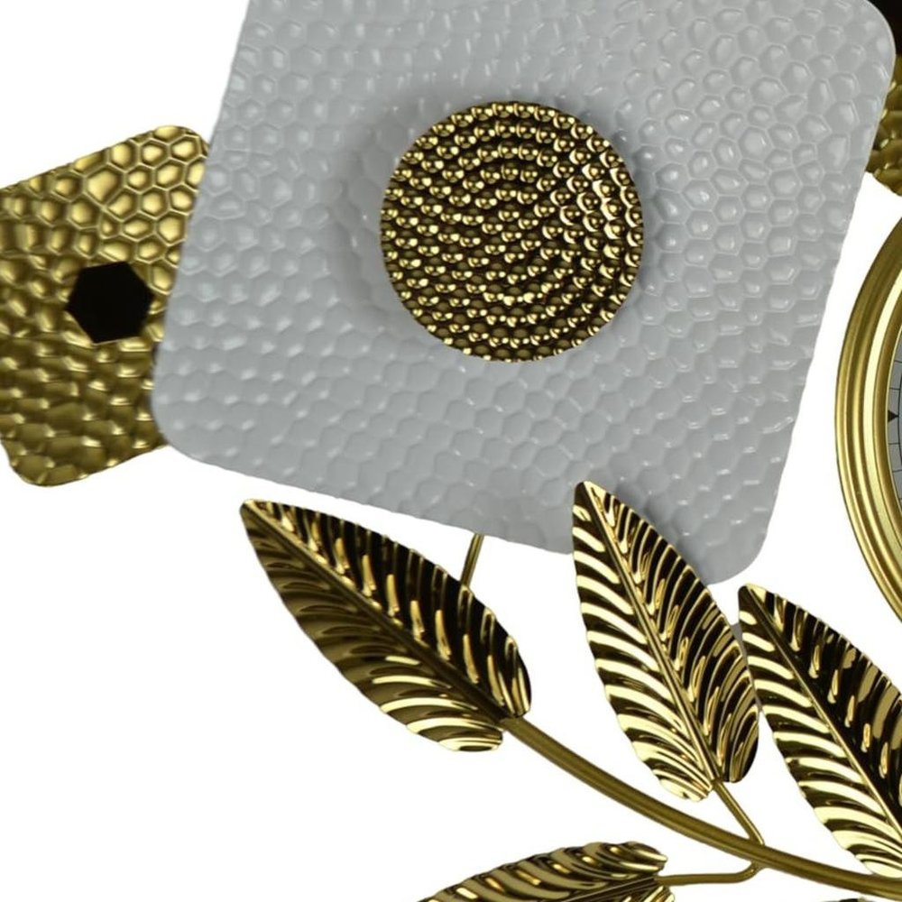 37" Gold And White Metal Silent Analog Floral Oval Wall Clock HomeRoots
