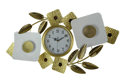 37" Gold And White Iron Silent Analog Floral Oval Wall Clock HomeRoots