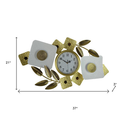 37" Gold And White Iron Silent Analog Floral Oval Wall Clock HomeRoots