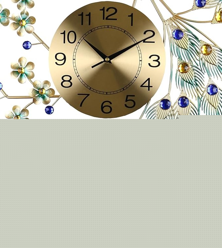 31" Blue Green And Gold Metal Silent Analog Peacock Novelty Wall Clock HomeRoots
