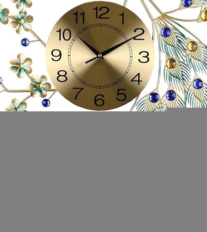 31" Blue Green And Gold Metal Silent Analog Peacock Novelty Wall Clock HomeRoots