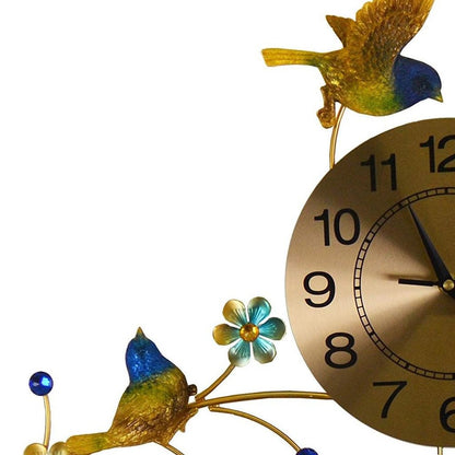 24" Blue Green And Gold Metal Silent Pendulum Floral Wall Clock HomeRoots