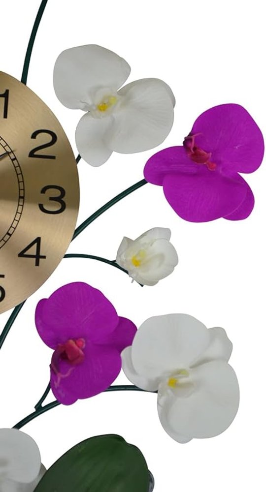 30" Purple White And Gold Metal Silent Analog Floral Novelty Wall Clock HomeRoots