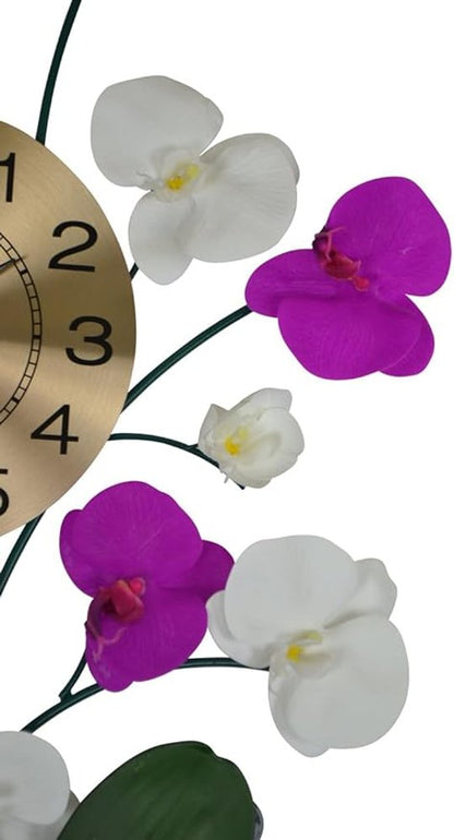 30" Purple White And Gold Metal Silent Analog Floral Novelty Wall Clock HomeRoots