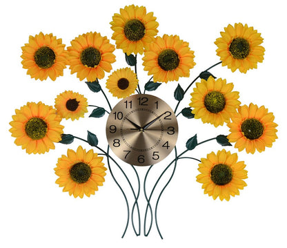 31" Yellow Green And Gold Metal Silent Analog Sunflower Floral Wall Clock HomeRoots