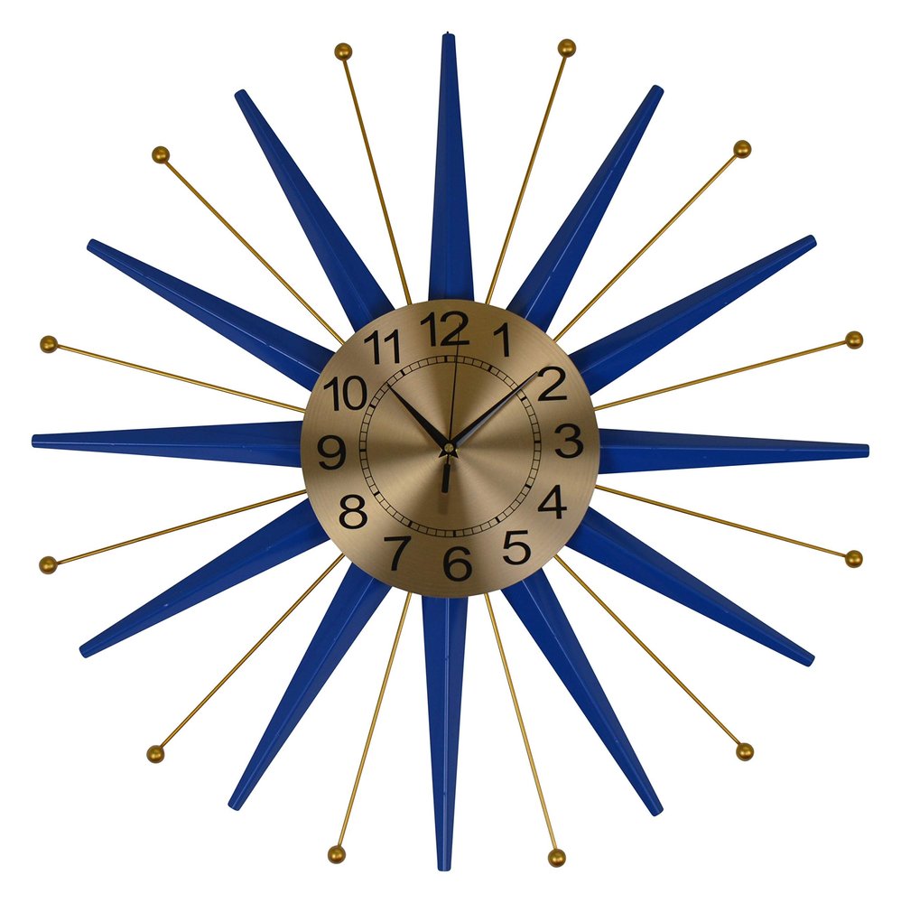 27" Blue And Gold Metal Silent Analog Starburst Wall Clock HomeRoots
