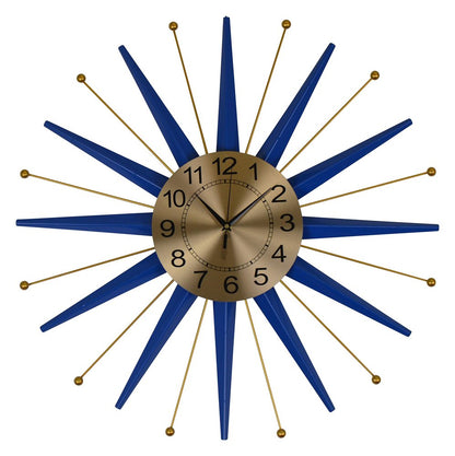 27" Blue And Gold Metal Silent Analog Starburst Wall Clock HomeRoots