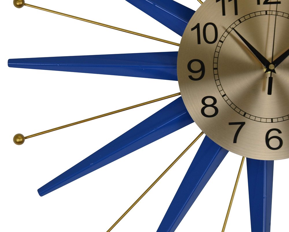 27" Blue And Gold Metal Silent Analog Starburst Wall Clock HomeRoots