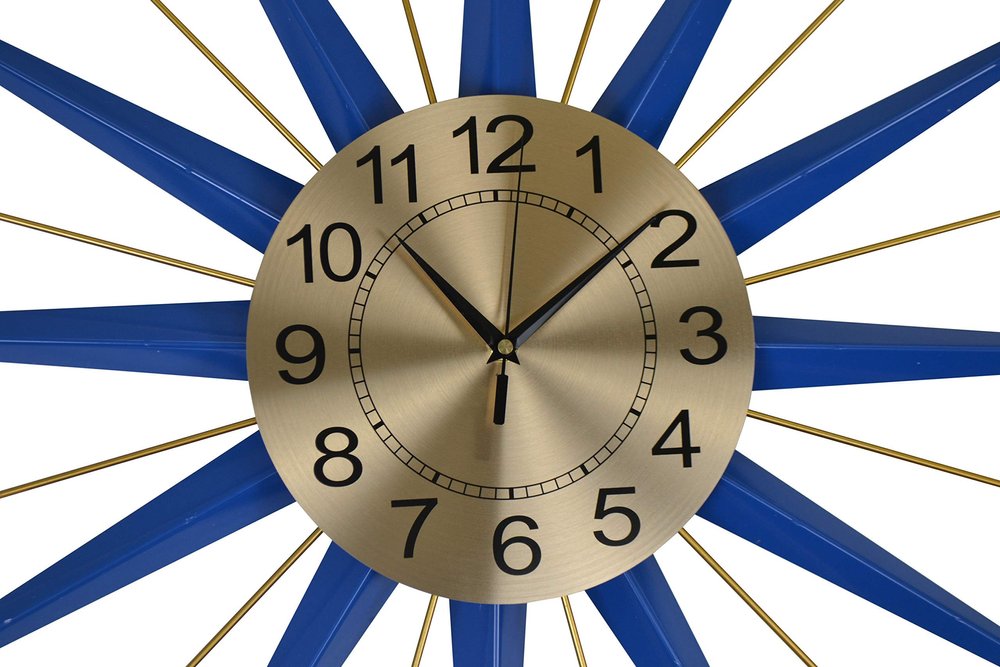 27" Blue And Gold Metal Silent Analog Starburst Wall Clock HomeRoots
