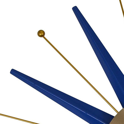 27" Blue And Gold Metal Silent Analog Starburst Wall Clock HomeRoots
