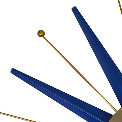 27" Blue And Gold Metal Silent Analog Starburst Wall Clock HomeRoots