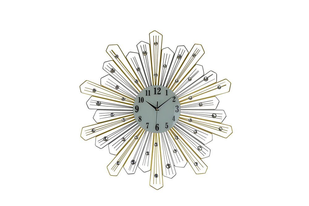 27" Gold Silver And Metal And Faux Crystals Silent Analog Sunburst Wall Clock HomeRoots