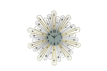 27" Gold Silver And Metal And Faux Crystals Silent Analog Sunburst Wall Clock HomeRoots