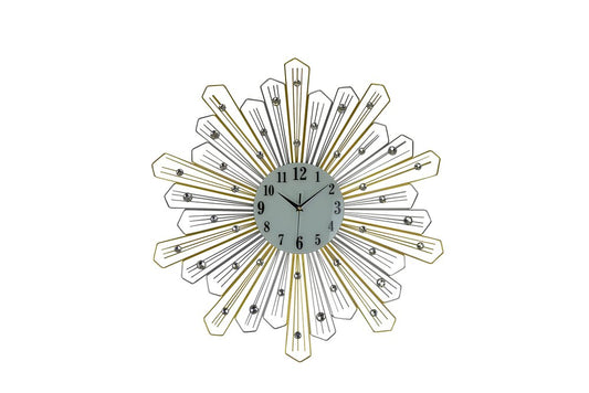 27" Gold Silver And Metal And Faux Crystals Silent Analog Sunburst Wall Clock HomeRoots