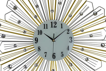 27" Gold Silver And Metal And Faux Crystals Silent Analog Sunburst Wall Clock HomeRoots