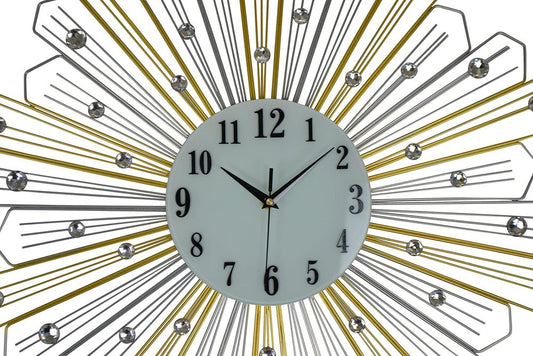27" Gold Silver And Metal And Faux Crystals Silent Analog Sunburst Wall Clock HomeRoots