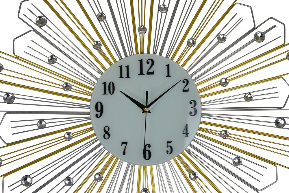 27" Gold Silver And Metal And Faux Crystals Silent Analog Sunburst Wall Clock HomeRoots