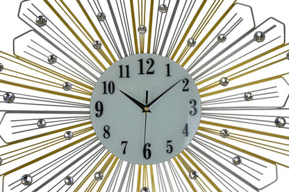 27" Gold Silver And Metal And Faux Crystals Silent Analog Sunburst Wall Clock HomeRoots