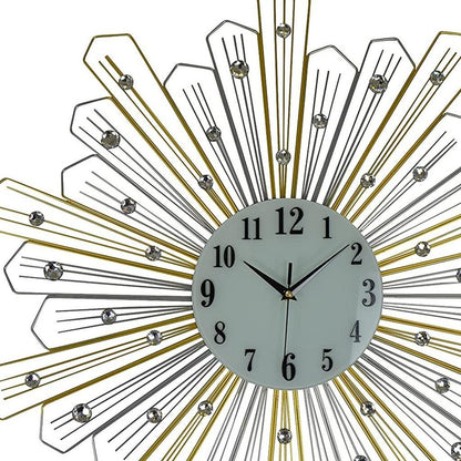 27" Gold Silver And Metal And Faux Crystals Silent Analog Sunburst Wall Clock HomeRoots