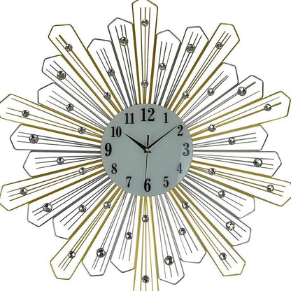 27" Gold Silver And Metal And Faux Crystals Silent Analog Sunburst Wall Clock HomeRoots