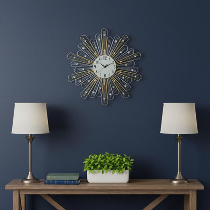 27" Gold Silver And Metal And Faux Crystals Silent Analog Sunburst Wall Clock HomeRoots