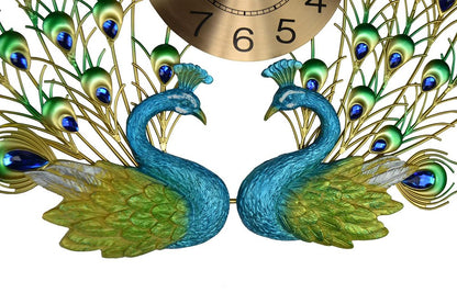 25" Blue Green And Gold Metal Silent Analog Peacock Novelty Wall Clock HomeRoots