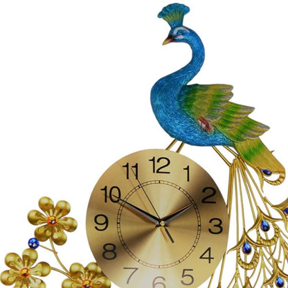 21" Blue Green And Gold Metal Silent Analog Peacock Novelty Wall Clock HomeRoots