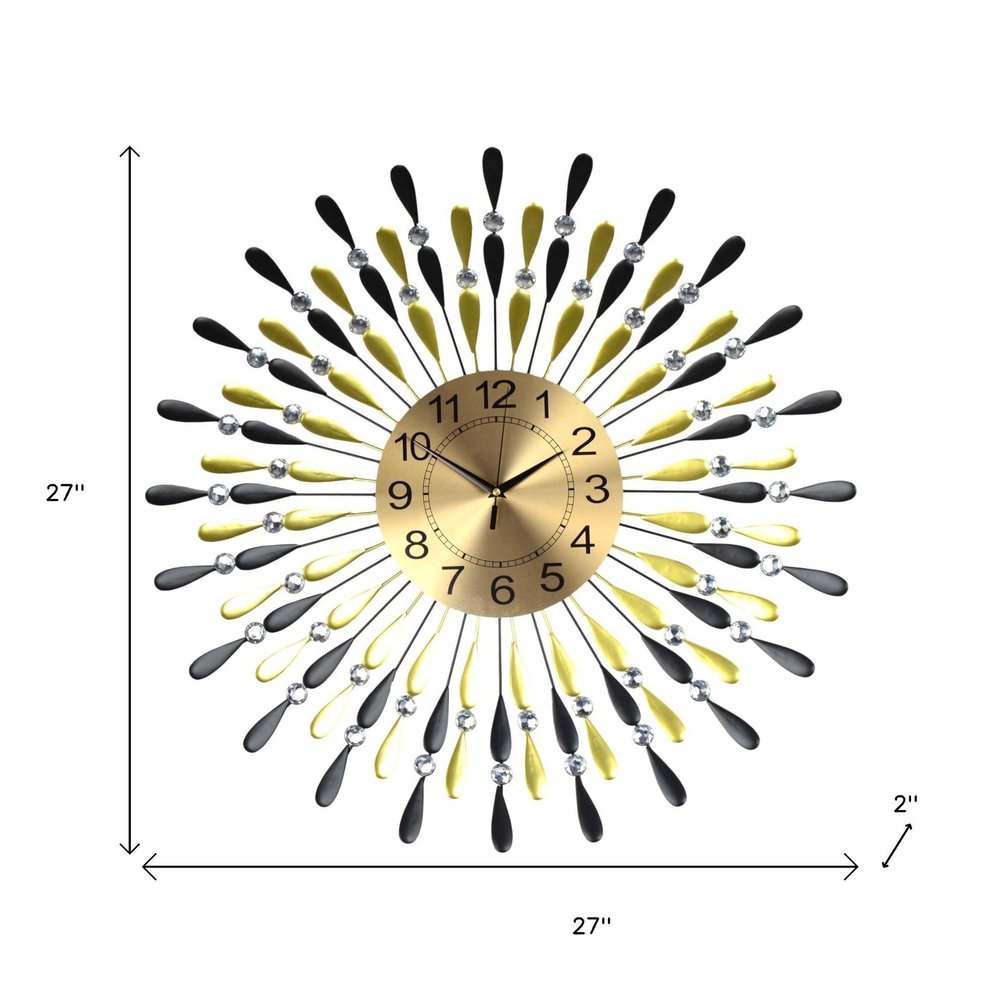 27" Gold And Black Metal Silent Analog Starburst Wall Clock HomeRoots