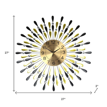 27" Gold And Black Metal Silent Analog Starburst Wall Clock HomeRoots