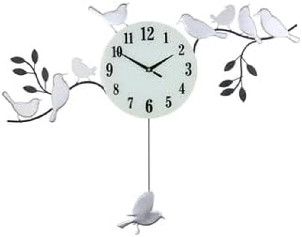23" Silver Black And White Metal Silent Pendulum Novelty Wall Clock HomeRoots