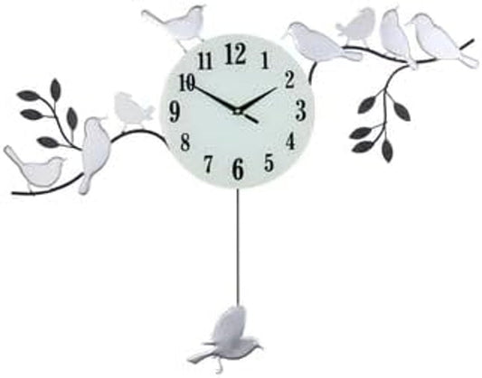 23" Silver Black And White Metal Silent Pendulum Novelty Wall Clock HomeRoots