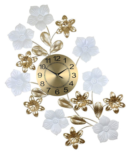 26" Gold White And Black Metal Silent Analog Floral Wall Clock HomeRoots