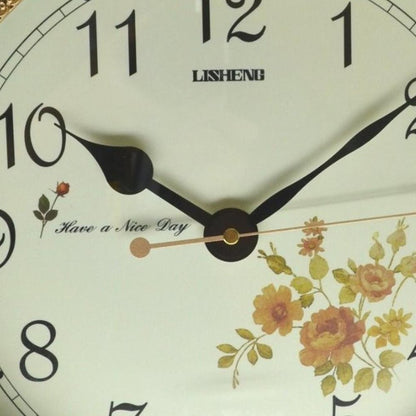 15" Ivory And Gold Resin Silent Pendulum Ornate Round Wall Clock HomeRoots