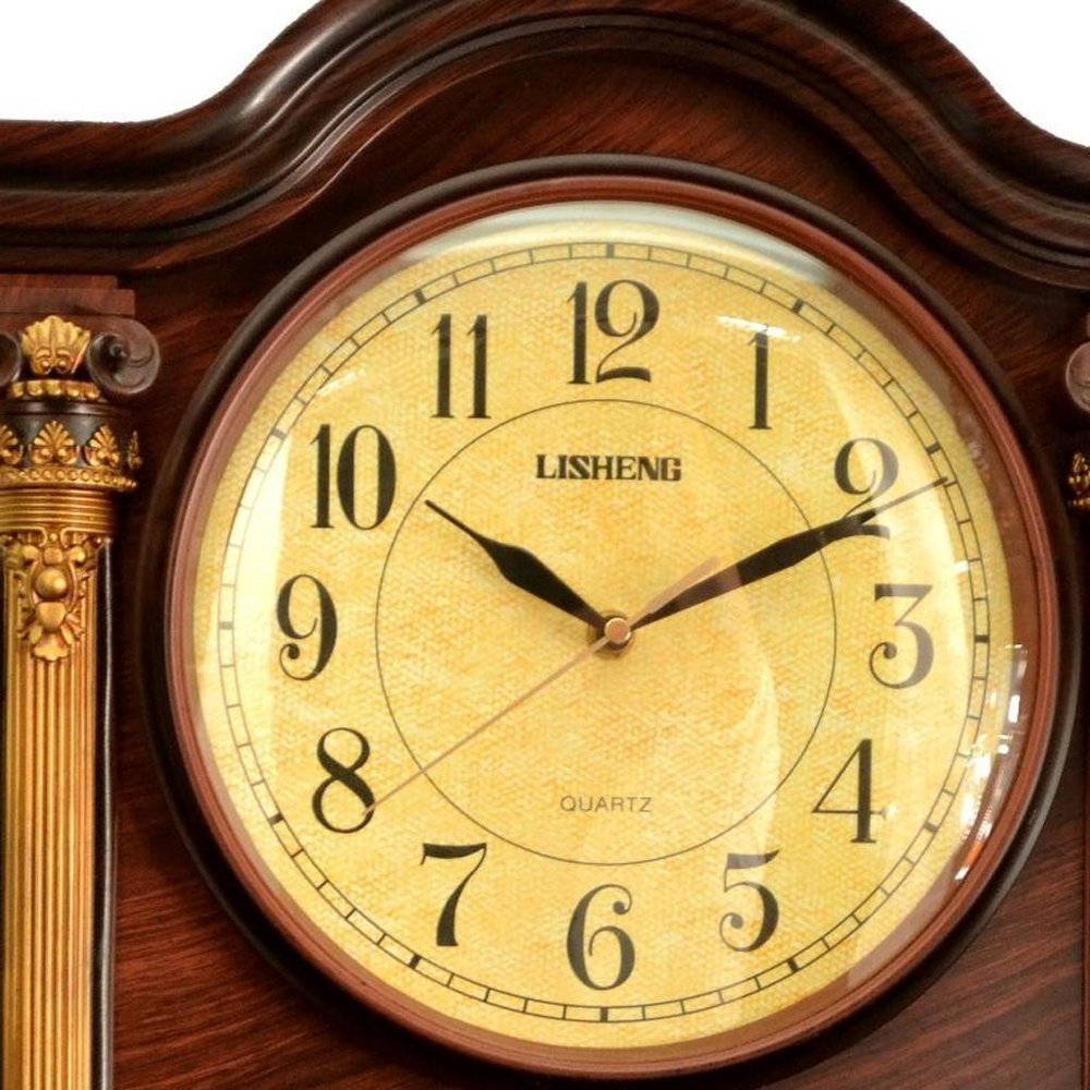 16" Walnut And Gold Resin Silent Analog Ornate Wall Clock HomeRoots