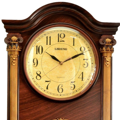 16" Walnut And Gold Resin Silent Analog Ornate Wall Clock HomeRoots