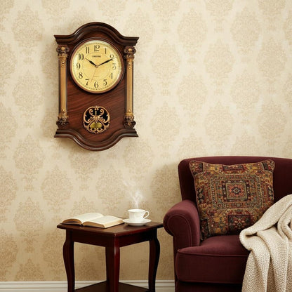 16" Walnut And Gold Resin Silent Analog Ornate Wall Clock HomeRoots